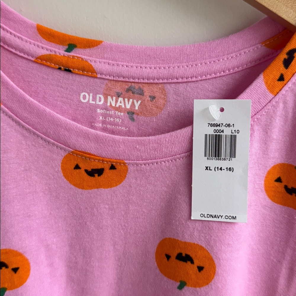NWT Old Navy Halloween Pink Tee with Orange Pumpkin Print girls 14/16 - Picture 2 of 3